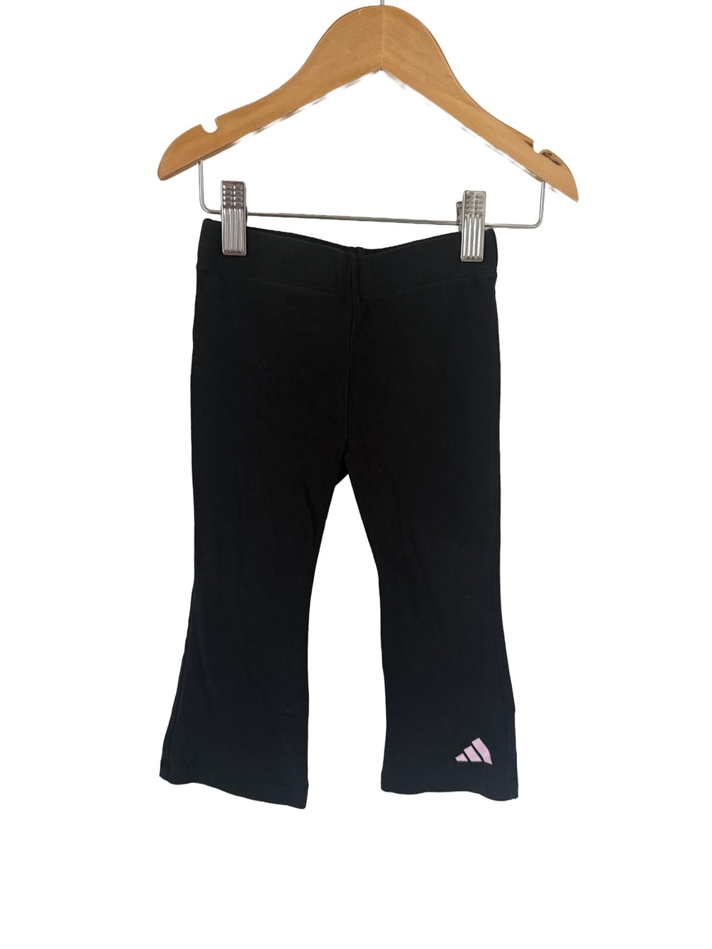 adidas Black Girls' Flared Leggings with Pink Logo